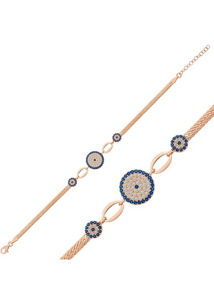 Gümüş Rose Nazar Boncuklu Bileklik