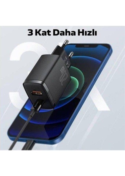Compact 20W Qc3.0 Ultra Hızlı Şarj Adaptörü,1 Usb, 1 Type Çıkışlı iPhone Uyumlu Şarj Başlığı