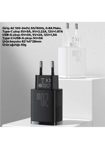 Compact 20W Qc3.0 Ultra Hızlı Şarj Adaptörü,1 Usb, 1 Type Çıkışlı iPhone Uyumlu Şarj Başlığı