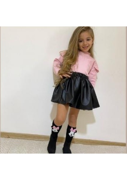 Deri Etek Pembe Badi ve Diz Altı Çorap Takım 18-24 Ay fiyatları