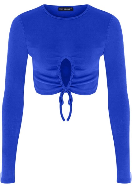 Büzgü Detaylı Crop Bluz Mavi fiyatları