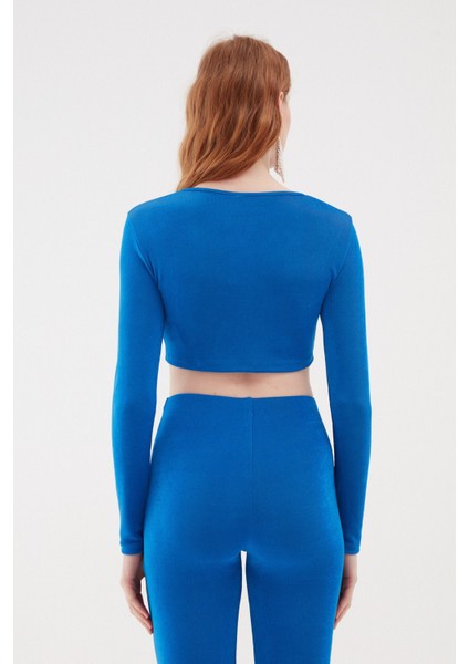 Büzgü Detaylı Crop Bluz Mavi indirimleri