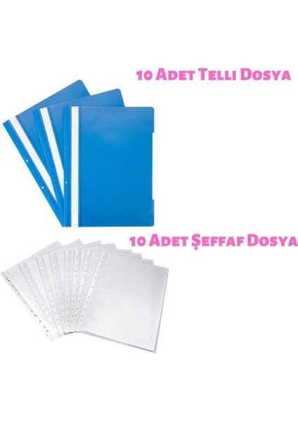 Şeffaf Dosya + Plastik Telli Dosya A4 Poşet Dosya Mavi Dosya