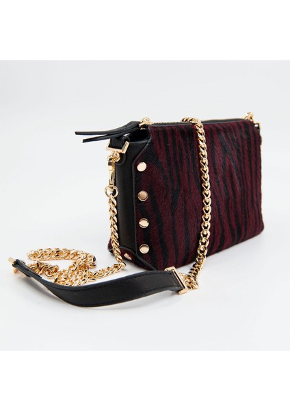 Bordo Kadın Zebra Baskılı Deri Omuz Çantası fiyatları