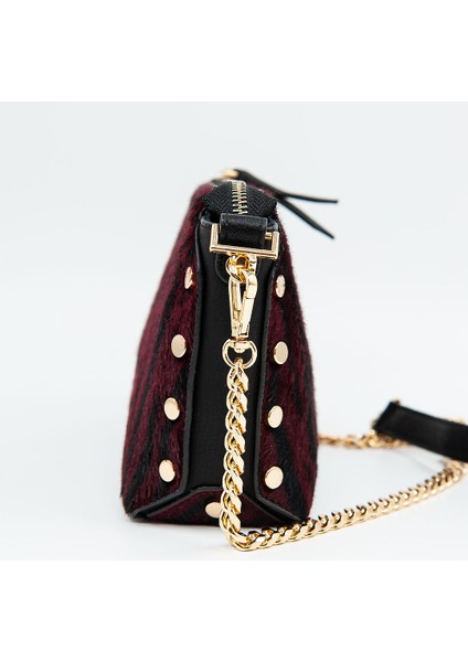 Bordo Kadın Zebra Baskılı Deri Omuz Çantası modelleri