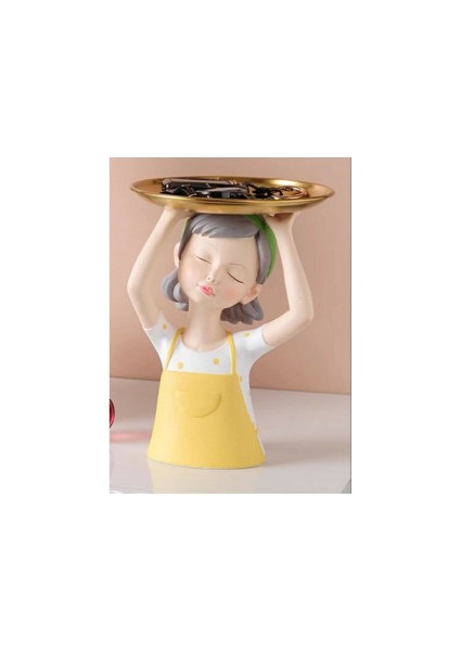 Dekoratif Çiçek Tepsili Kız Sarı (22X15CM)