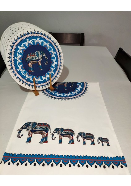 Etnik Fil Desenli Runner 2'li Supla Set