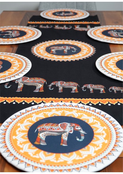 Etnik Fil Desenli Runner 2'li Supla Set (Siyah) fırsatları