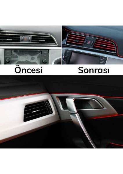 Kırmızı Araba Oto trim Dekorasyon Şeridi Kauçuk Elastik Kolay Kurulum 5 Metre Şerit Bant