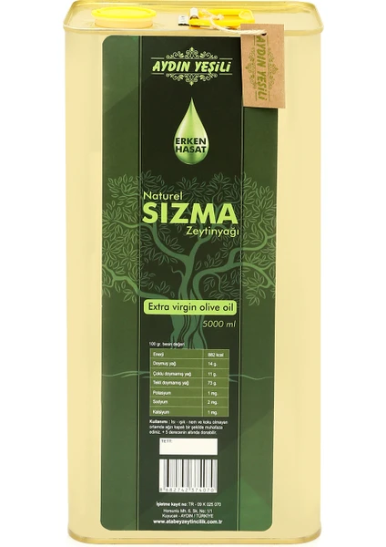 Aydın Yeşili Erken Hasat Naturel Sızma Zeytinyağı 5lt ( Teneke )