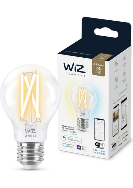 60W Sarı-Beyaz Ambiyans E27 Şeffaf Cam Akıllı Filament Ampul (A60)