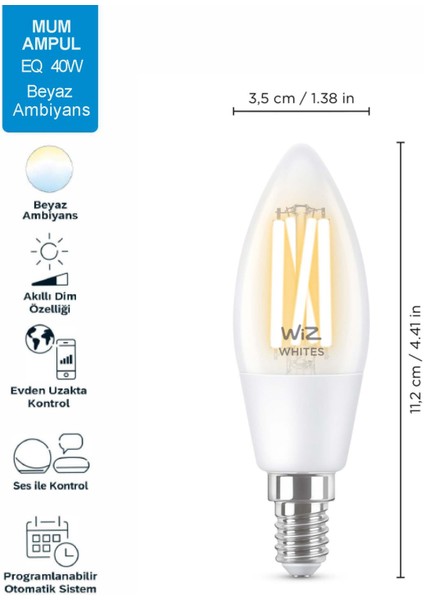 40W Sarı-Beyaz Ambiyans E14 Şeffaf Cam Akıllı Filament Ampul (C35)