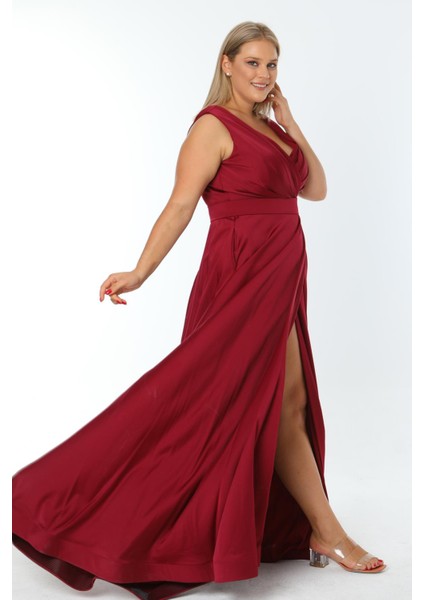 Büyük Beden 3434 Bordo Uzun Abiye Elbise fiyatları