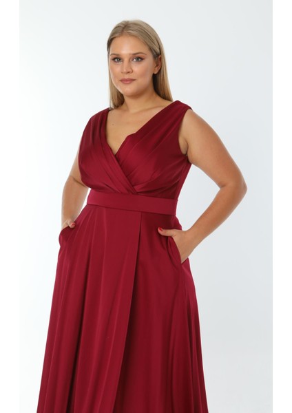 Büyük Beden 3434 Bordo Uzun Abiye Elbise fırsatları