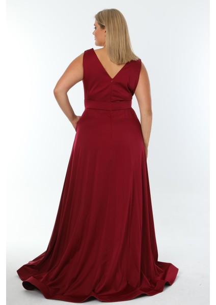Büyük Beden 3434 Bordo Uzun Abiye Elbise indirimleri