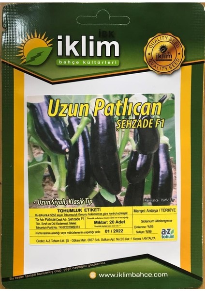 Patlıcan Tohumu Hibrit A-Z-61 F1 Klasik Patlıcan - 20 Adet Tohumluk
