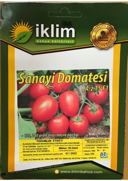 Domates Tohumu Hibrit Sanayi Tipi Domates A-Z-15 F1 50 Adet