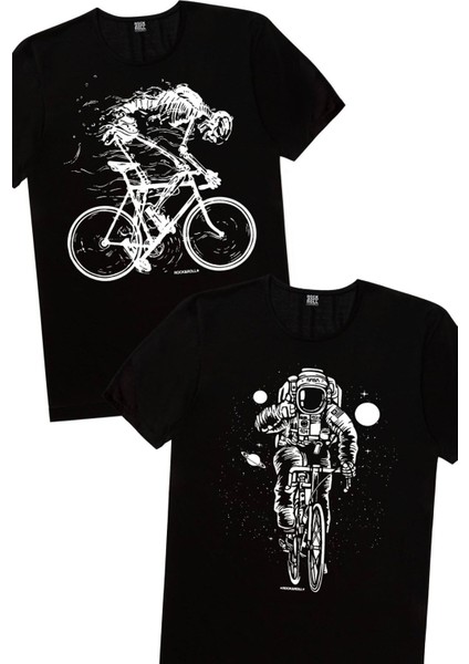 Bisikletli Astronot, Daha Hızlı Erkek 2'li Eko Paket T-Shirt