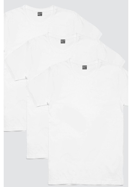 Düz, Bakısız Beyaz Erkek 3'lü Eko Paket T-Shirt