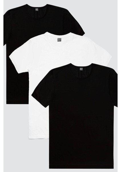 Düz, Baskısız 2 Siyah, 1 Beyaz Erkek 3'lü Eko Paket T-Shirt