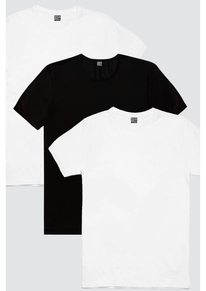 Düz, Baskısız 2 Beyaz, 1 Siyah Erkek 3'lü Eko Paket T-Shirt