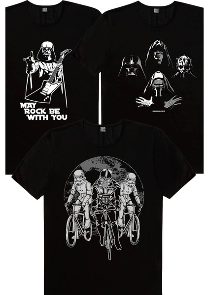 Yıldız Bisikletçileri, Rocker Darth Vader, Dört Kafa Yıldız Savaşları Erkek 3'lü Eko Paket T-Shirt