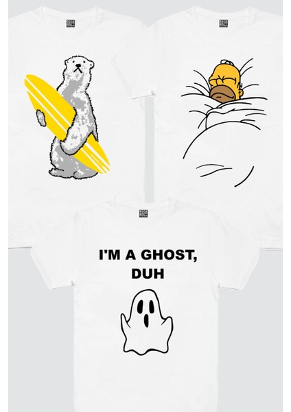 Uykucu Baba, Sevimli Hayalet, Kutup Sörfü Erkek 3'lü Eko Paket T-Shirt