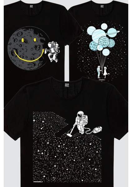 Balon Gezegeneler, Süpürgeli Astronot, Grafitici Astronot Kadın 3'lü Eko Paket T-Shirt
