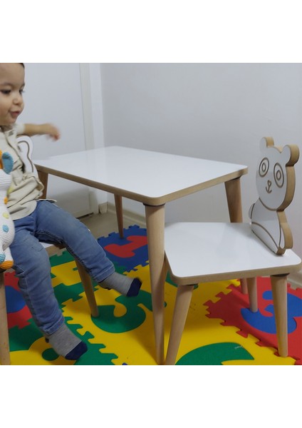 Yaz Sil Yüzey Panda Temalı Montessori Çocuk Aktivite Masa Sandalye Takımı 1+1