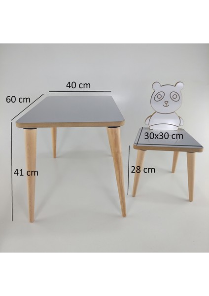 Yaz Sil Yüzey Panda Temalı Montessori Çocuk Aktivite Masa Sandalye Takımı 1+1