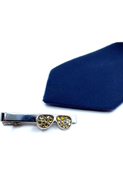 Gözlük Motif Sarı Taşlı Gümüş Kravat Iğnesi KIY700 fiyatları