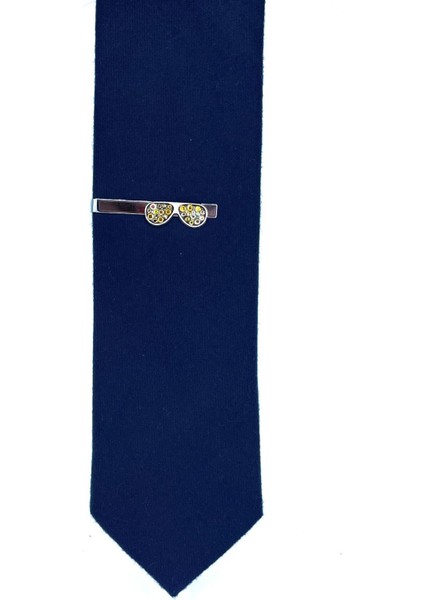 Gözlük Motif Sarı Taşlı Gümüş Kravat Iğnesi KIY700 modelleri
