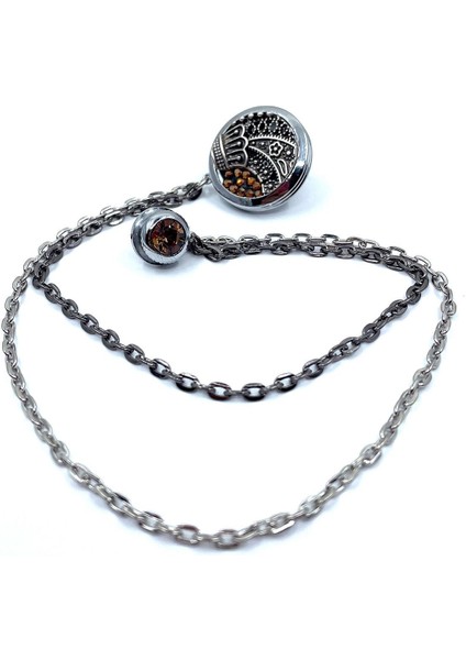 Gümüş Renk Turuncu Taşlı Motifli Ceket Yaka Iğnesi YI370