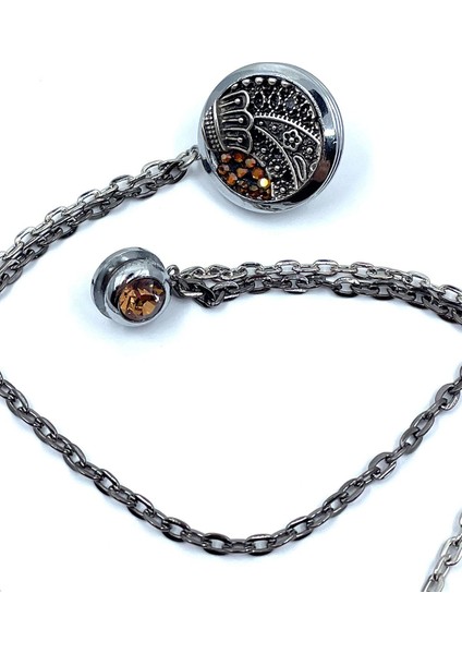 Gümüş Renk Turuncu Taşlı Motifli Ceket Yaka Iğnesi YI370 fiyatları