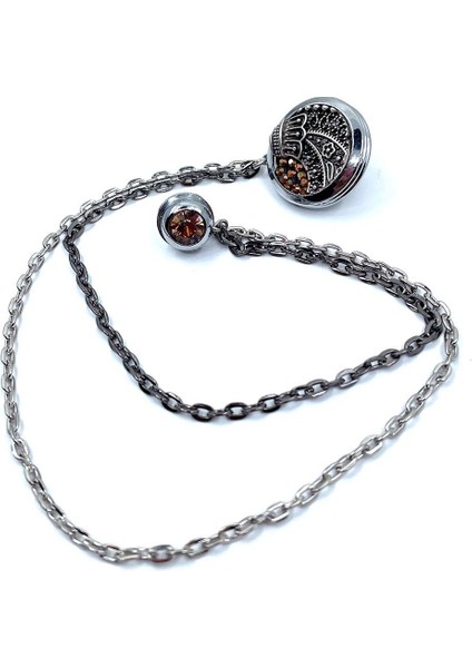 Gümüş Renk Turuncu Taşlı Motifli Ceket Yaka Iğnesi YI370 indirimleri