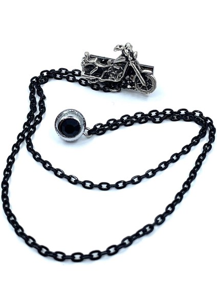 Gümüş Renk Motosiklet Motif Siyah Taşlı Ceket Yaka Iğnesi YI373