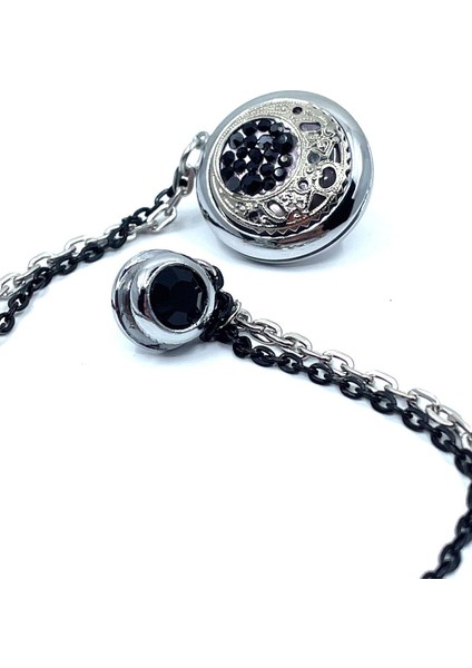 Gümüş Renk Siyah Taşlı Zincirli Ceket Yaka Iğnesi YI375 fiyatları