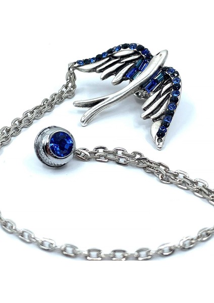 Gümüş Renk Kuş Motif Mavi Taşlı Ceket Yaka Iğnesi YI380 fiyatları