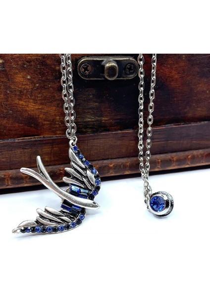 Gümüş Renk Kuş Motif Mavi Taşlı Ceket Yaka Iğnesi YI380 modelleri