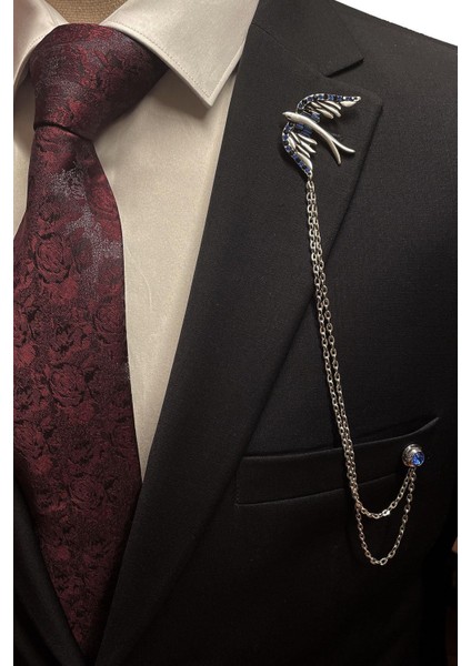 Gümüş Renk Kuş Motif Mavi Taşlı Ceket Yaka Iğnesi YI380 fırsatları