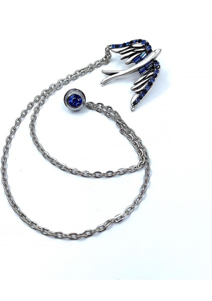 Gümüş Renk Kuş Motif Mavi Taşlı Ceket Yaka Iğnesi YI380 indirimleri