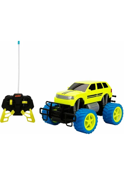 1:18 Uzaktan Kumandalı Neon Jumbo Weels USB Şarjlı Araba 26 cm - Sarı Jeep