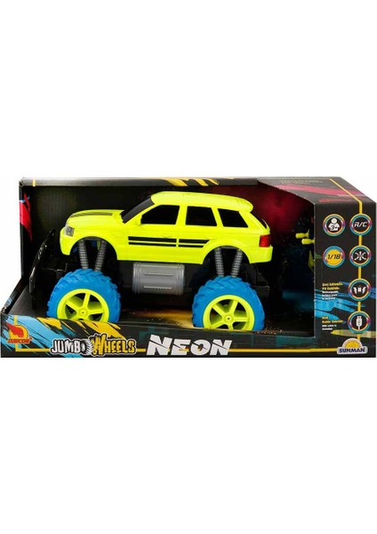 1:18 Uzaktan Kumandalı Neon Jumbo Weels USB Şarjlı Araba 26 cm - Sarı Jeep