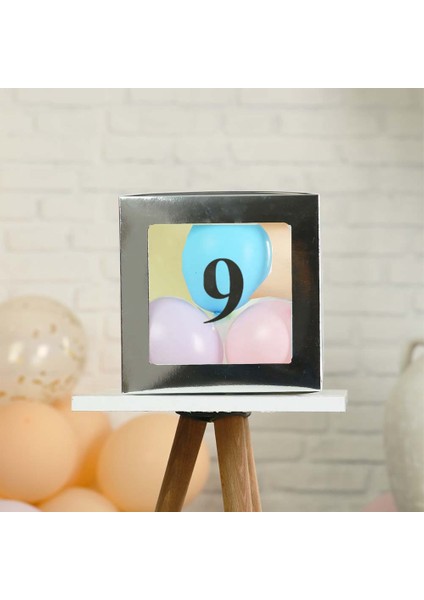 9 Rakamlı Gümüş Şeffaf Büyük Boy 25*25 Cm Balon Kutusu Kendin Yap Doğum Günü Parti Kutlama Seti