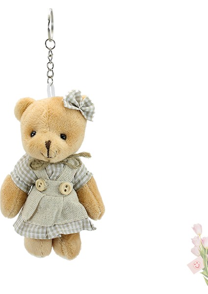 Peluş Kıyafetli Ayıcık Anahtarlık, 12,5 x 8,5 cm - Kız Model