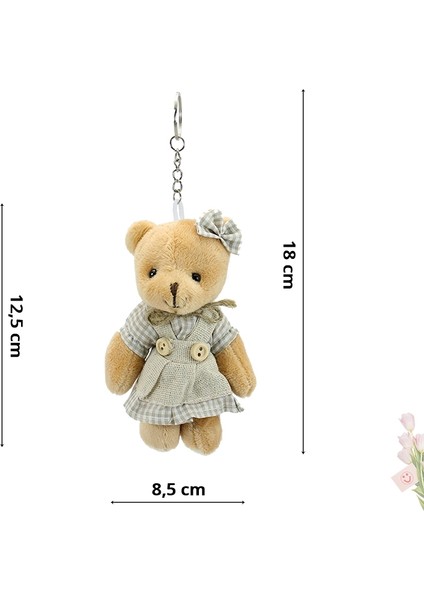 Peluş Kıyafetli Ayıcık Anahtarlık, 12,5 x 8,5 cm - Kız Model