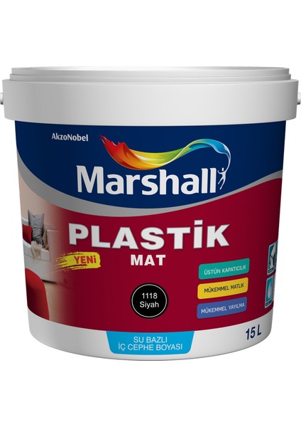 Plastik Mat Siyah Su Bazlı Iç Duvar Boyası 2.5lt=4kg-Silinebilir-Mükemmel Matlık-Örtücülük