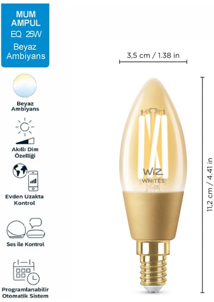 25W Sarı-Beyaz Ambiyans E14 Akıllı Filament Ampul (C35)