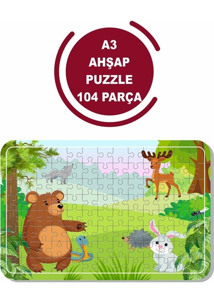 Sevimli Hayvanlar A3 104 Parça Puzzle, Oyuncak, Yapboz
