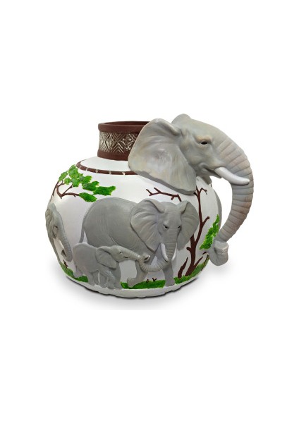 Dekoratif Fil Figürlü Tombul Vazo Saksı (32X27CM)